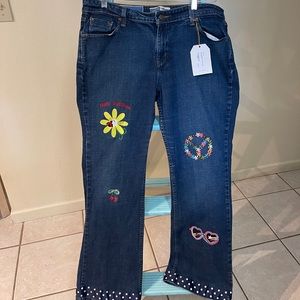 Woman’s size 16 custom embroidered bluejeans with trim .. super fun and cute